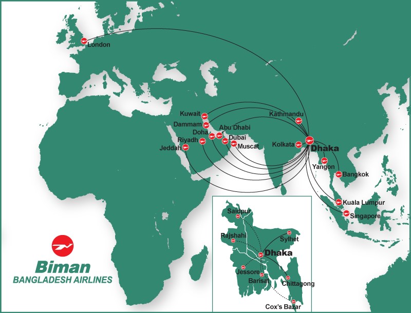 Biman Bangladesh Airline Internation Route Map