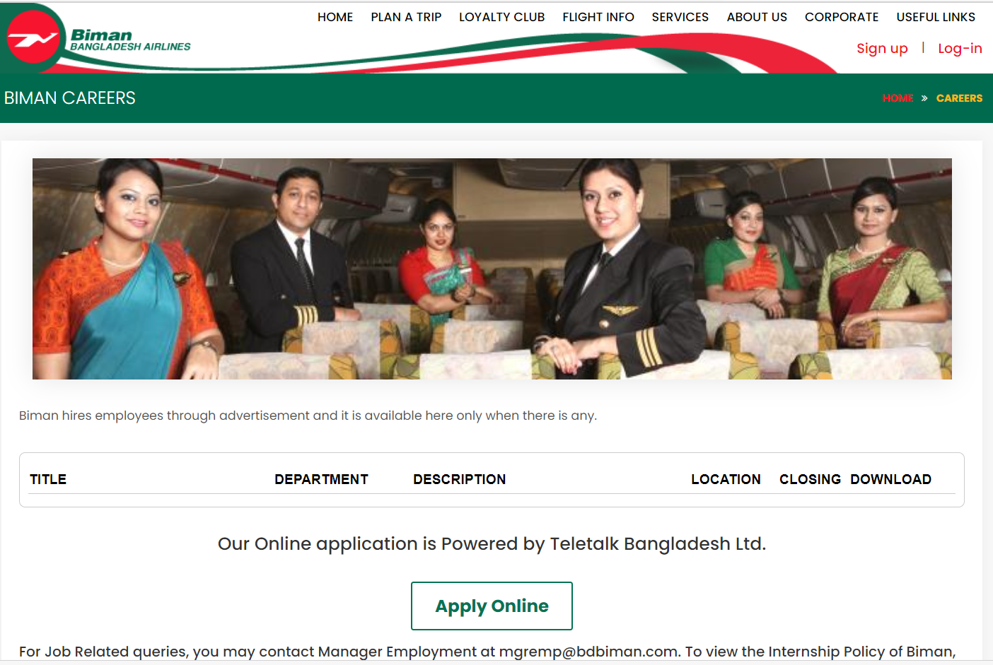 Biman Bnagladesh Airlines Career