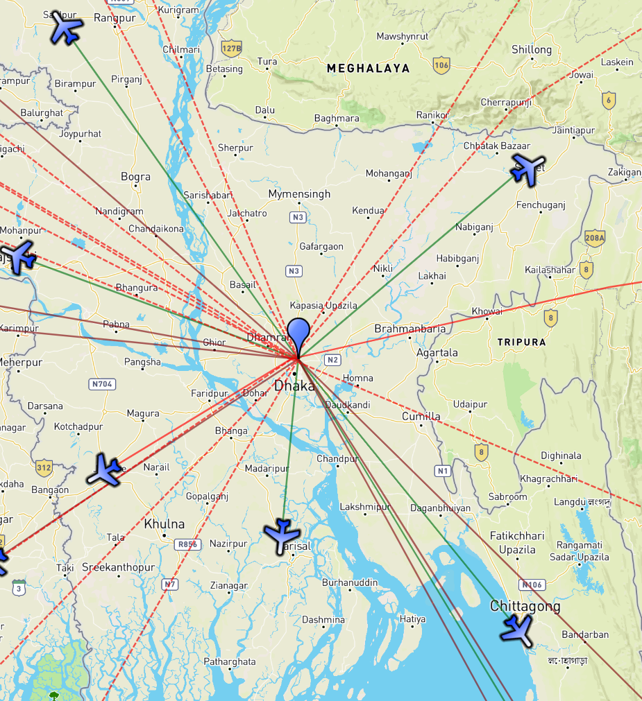 Bangladeshi Airline Route Map 2021 - AirlineBD.com